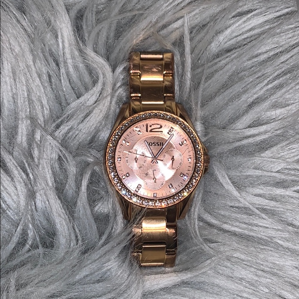 Rose gold diamond Fossil watch